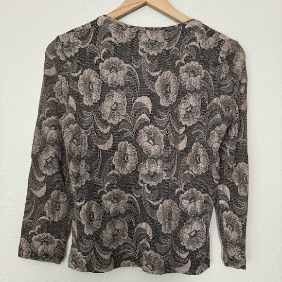 Vintage Jones New York Womens Brown Mesh Blouse Scoop Neck Longsleeve Size Small - Picture 6 of 8